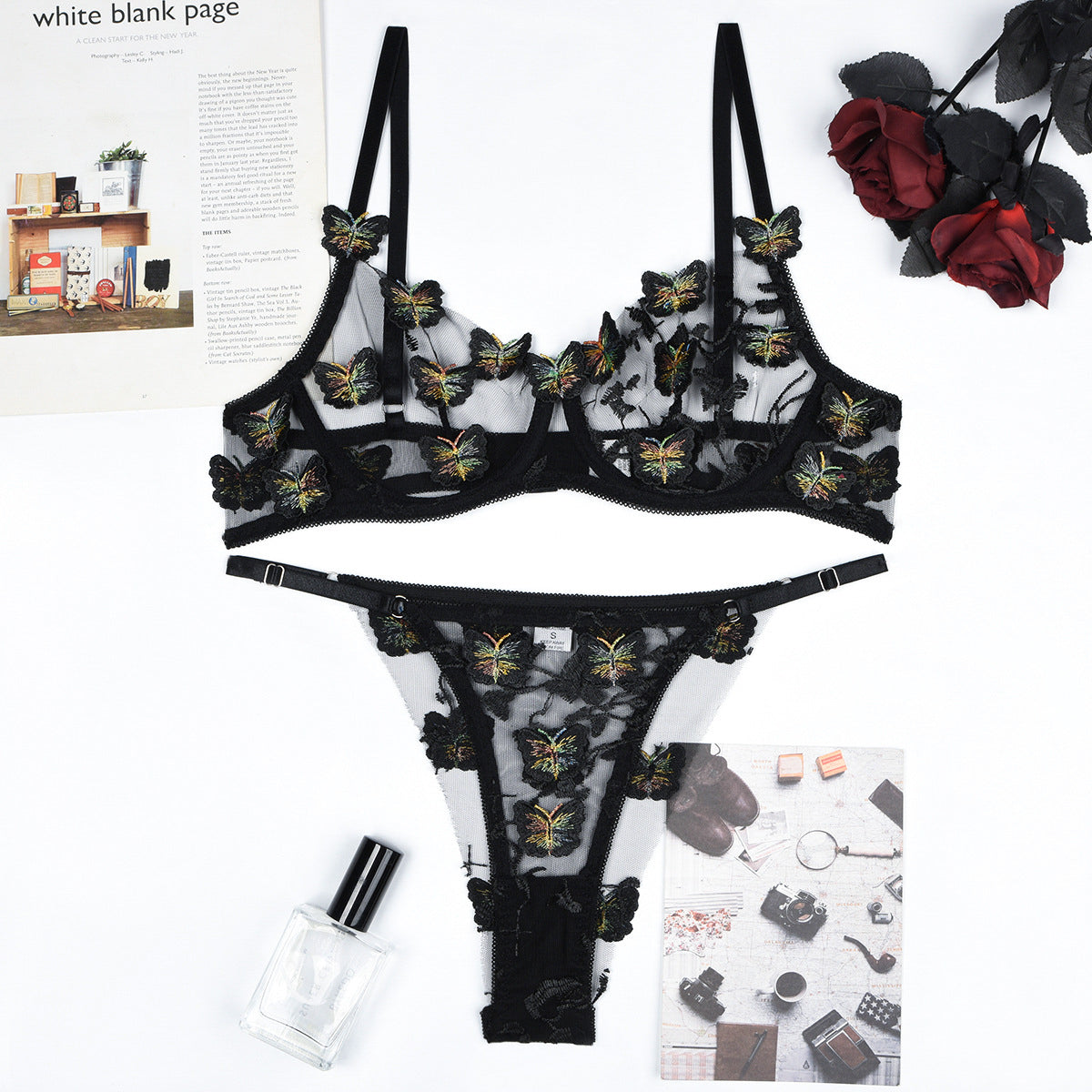 Komplet bielizny z haftem motyli na specjalne okazje Demi