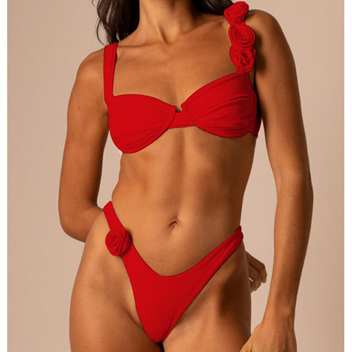 Strój kąpielowy dwuczęściowy z różami wysokim stanem Friedchen