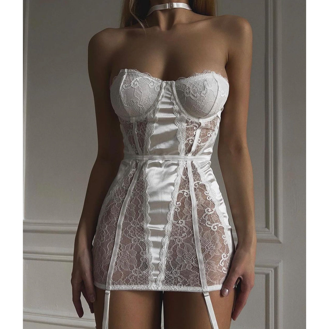 Gorsetowa koszulka nocna bez ramiączek z delikatnym zdobieniem Hafida