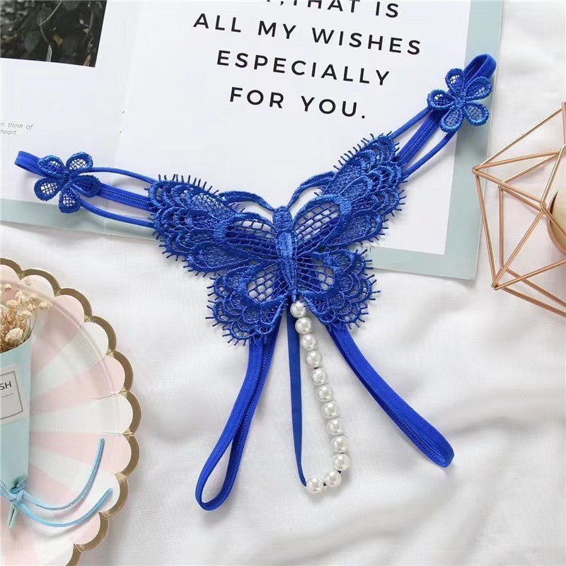 Stringi z motywem motyla i perłami eleganckie Louiselle