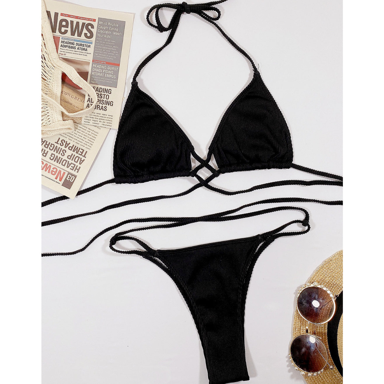 Dwuczęściowy strój kąpielowy regulowany ze sznureczkami na lato Sylva