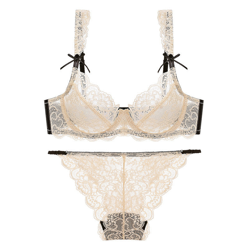 Komplet bielizny z koronki z delikatnymi wiązaniami Aftina