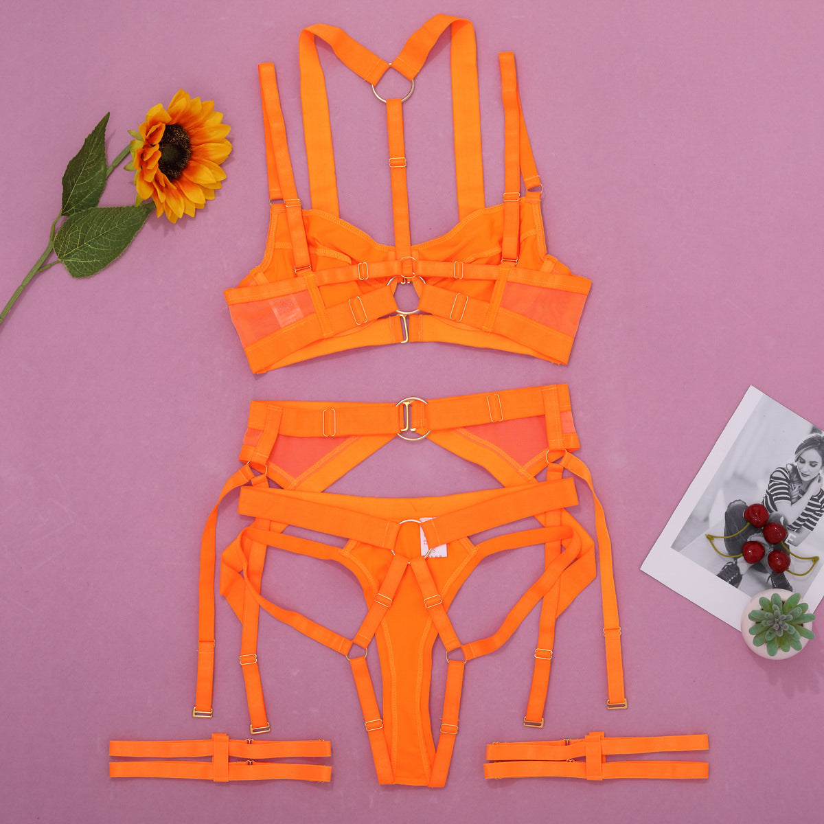 Komplet bielizny z pasem do pończoch regulowane zapięcia Dalija