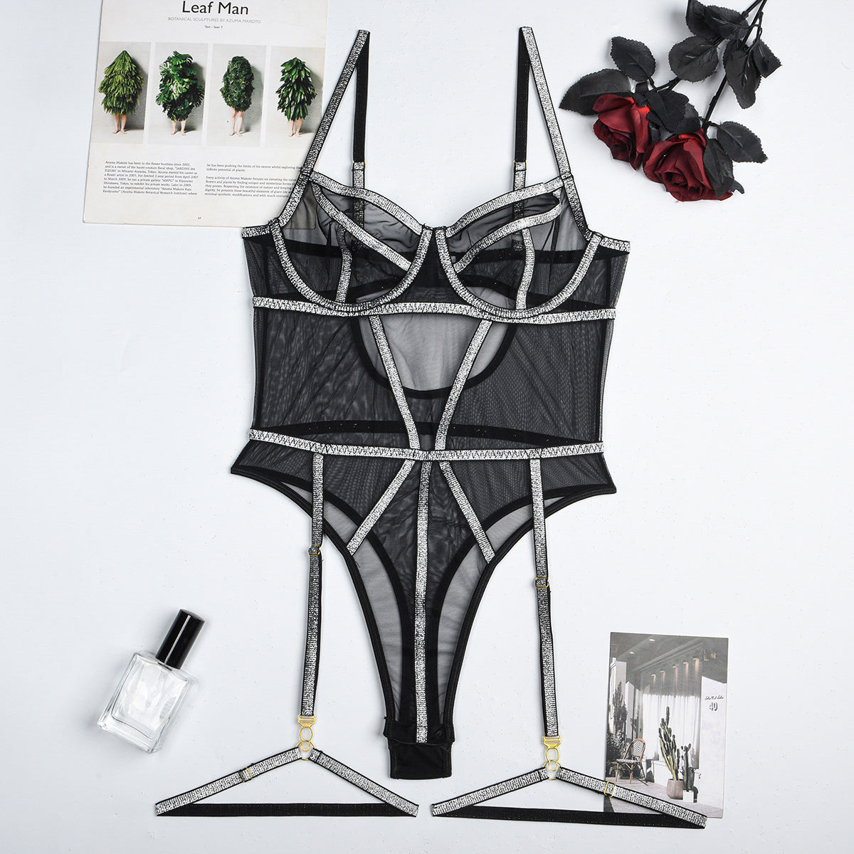 Body z siateczką i błyszczącą nitką na wieczorne wyjścia Semire