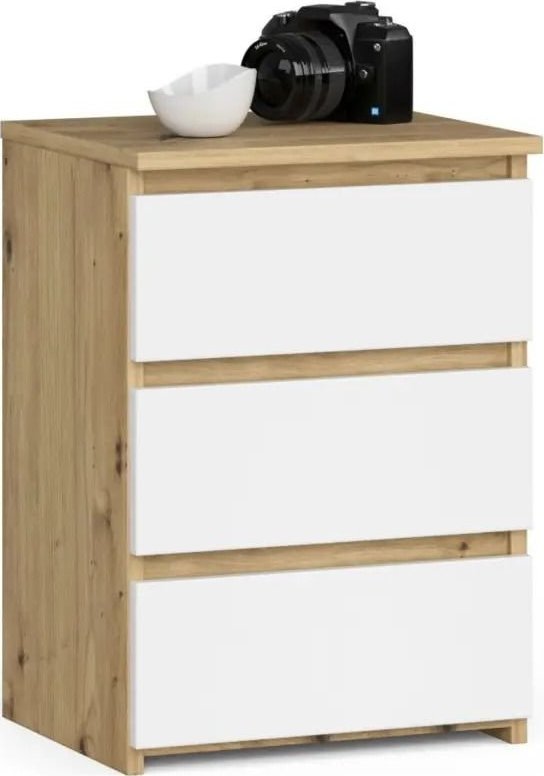 Akord Szafka nocna, komoda, 40x35x57 cm, biel, dąb artisan, mat