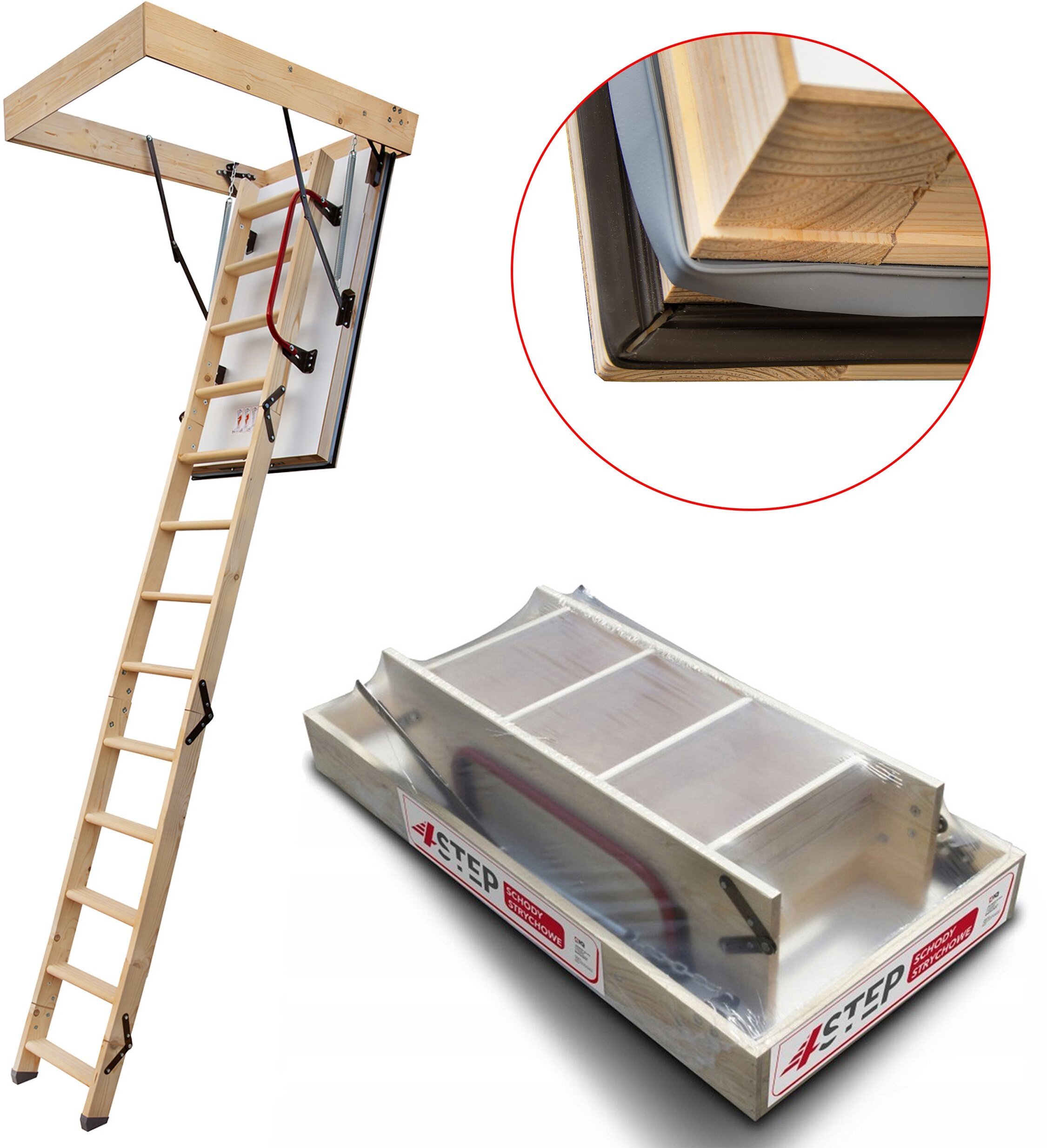 Drewniane schody strychowe NORDIC 120x80 H-305 86mm + Dodatkowa uszczelka