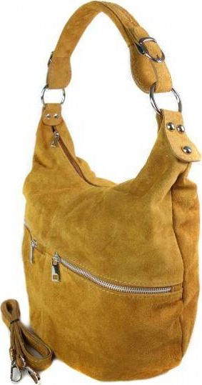Kemer Klasyczny worek na ramię ,zamki suwaki XL A4 Shopper bag zamsz naturalny camel W345C uniwersalny