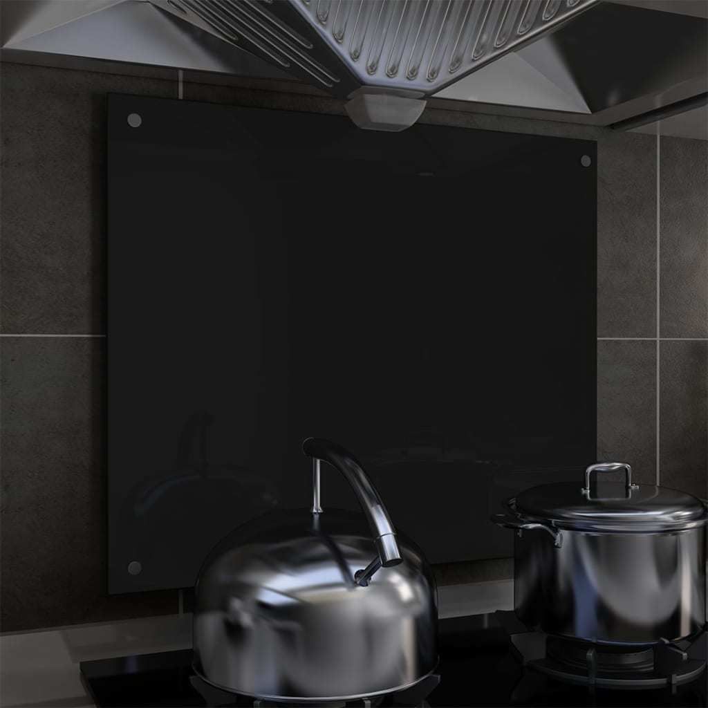 vidaXL Panel ochronny do kuchni, czarny, 70x60 cm, szkło hartowane