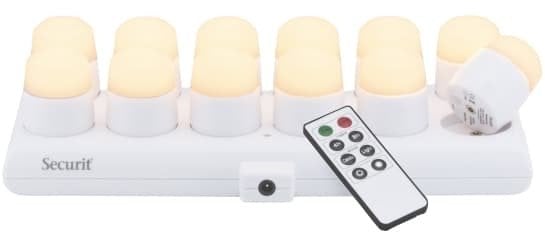 Securit® AMSTERDAM LED Fyrfadslys 12 stk. + ladest., hvidt lys