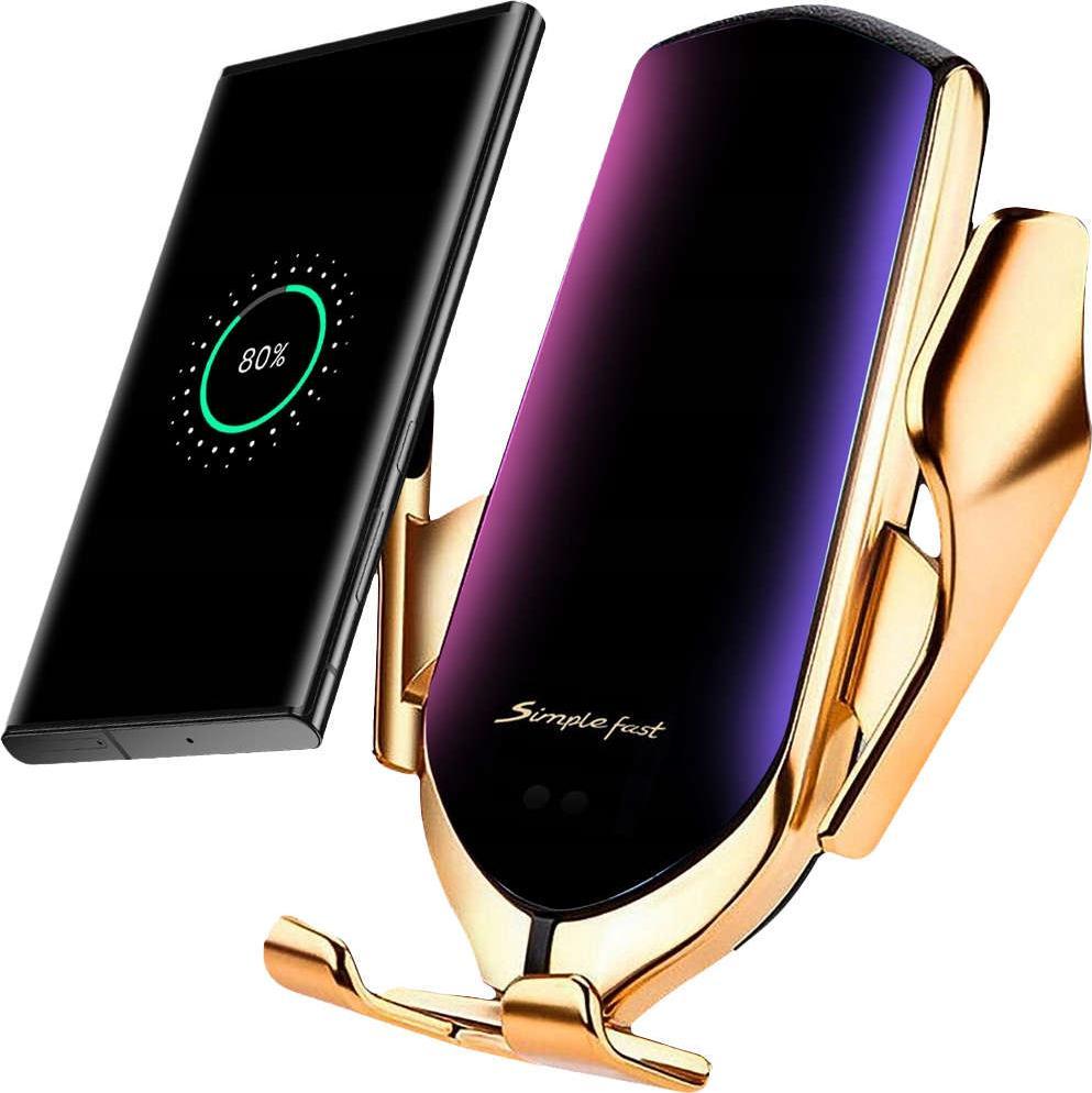 Alogy Alogy Uchwyt samochodowy R2 do kratki automatyczny ładowarka QI 10W Złoty uniwersalny