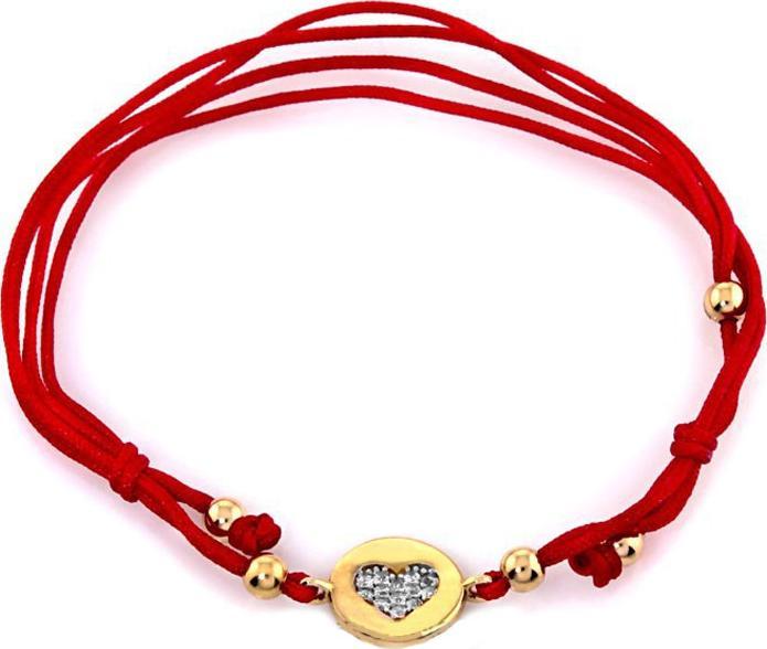 Lovrin Złota bransoletka 585 sznurkowa kółko z sercem