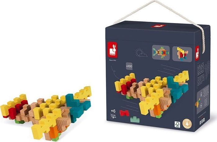 Janod Drewniane klocki konstrukcyjne 100 elementów 6+ (J08301)