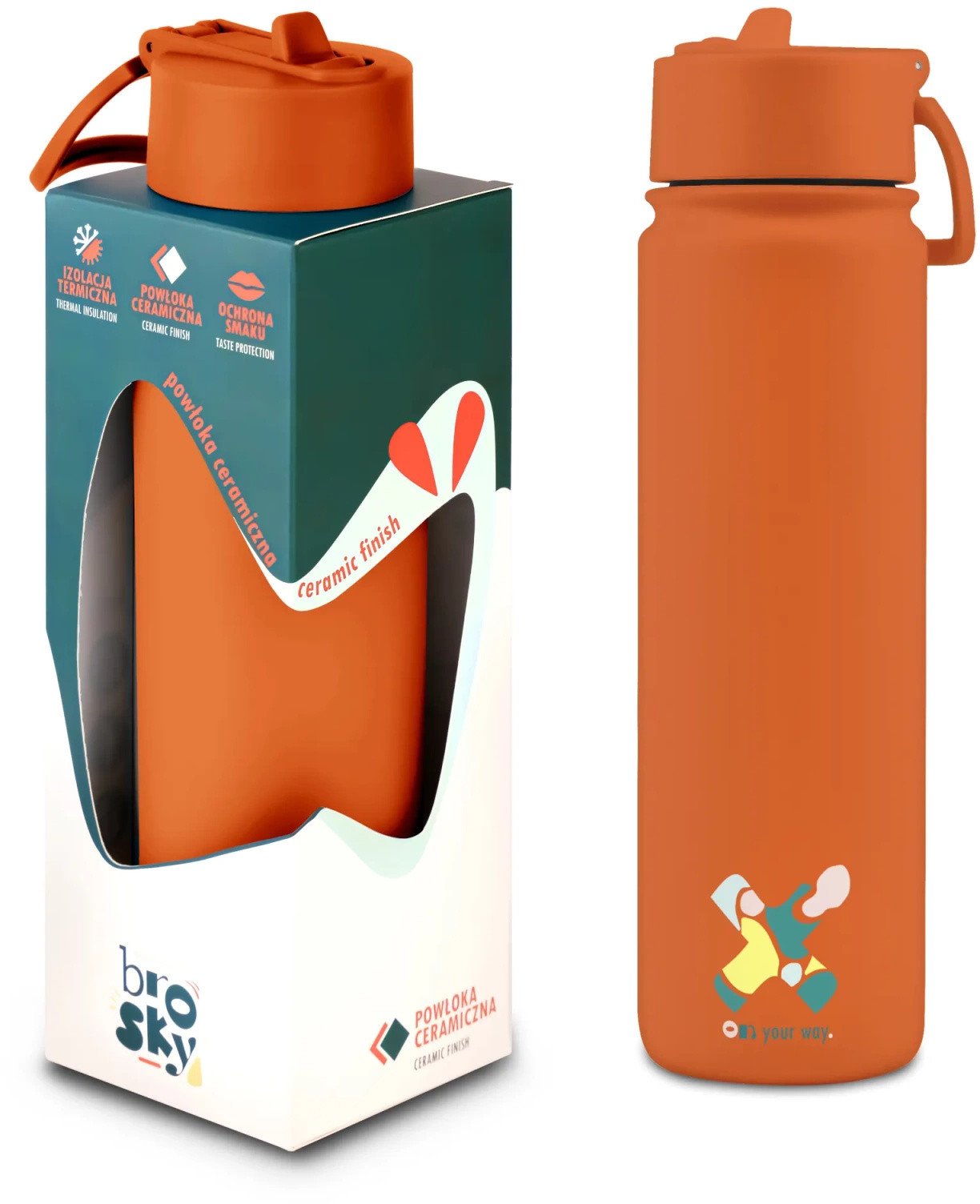 Brosky Abstract Ceglasta stalowa butelka termiczna ze słomką 680 ml