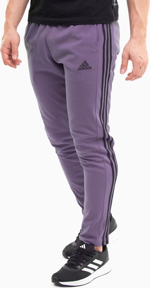 Adidas Spodnie męskie adidas Essentials Single Jersey Tapered Open Hem 3-Stripes fioletowe IJ8699 S