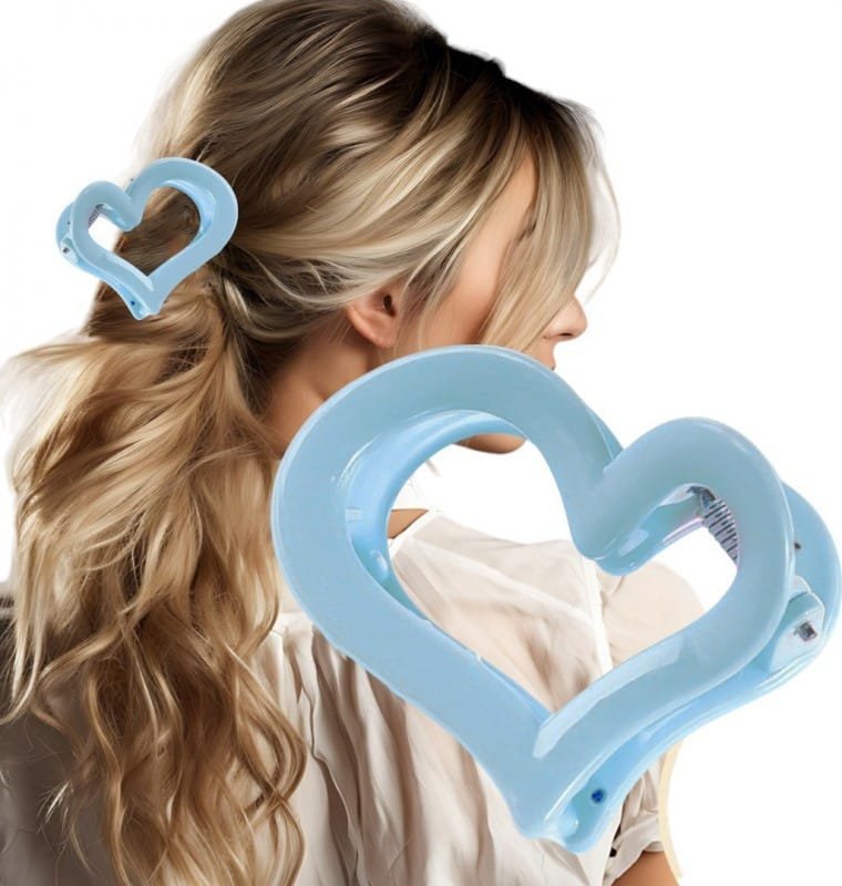 Spinka klamra do włosów XL serce niebieskie 6,5x6cm SP364N