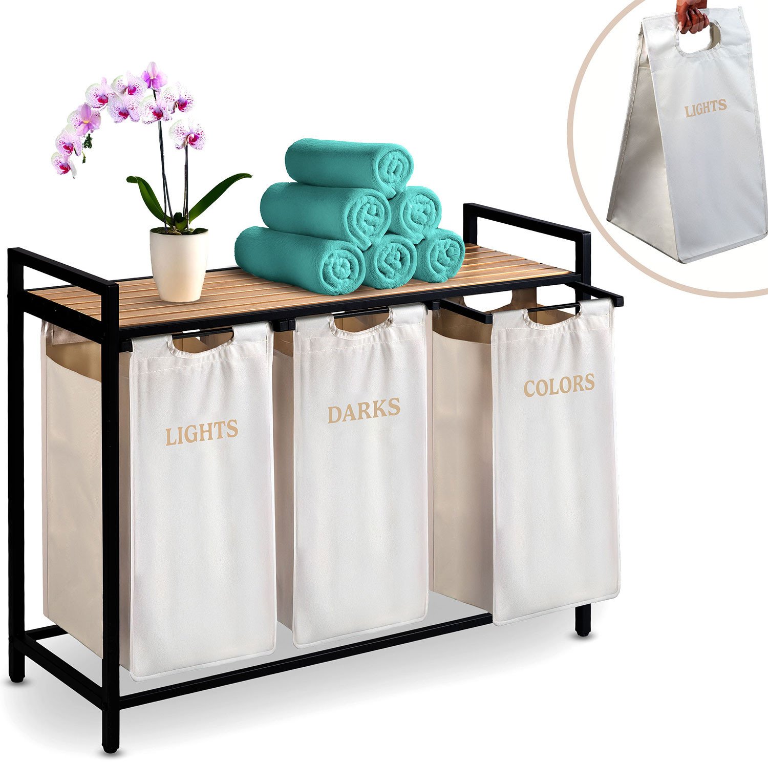 Kosz na pranie bieliznę trzykomorowy na stelażu 120 l Massido