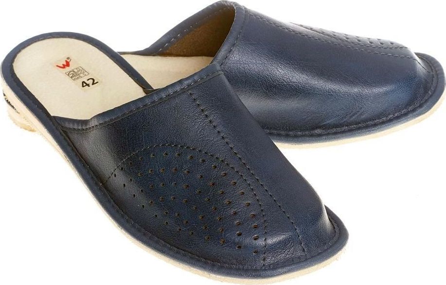 Wójciak Męskie pantofle skórzane zabudowane kapcie wygodne klapki pw257 granatowy 42