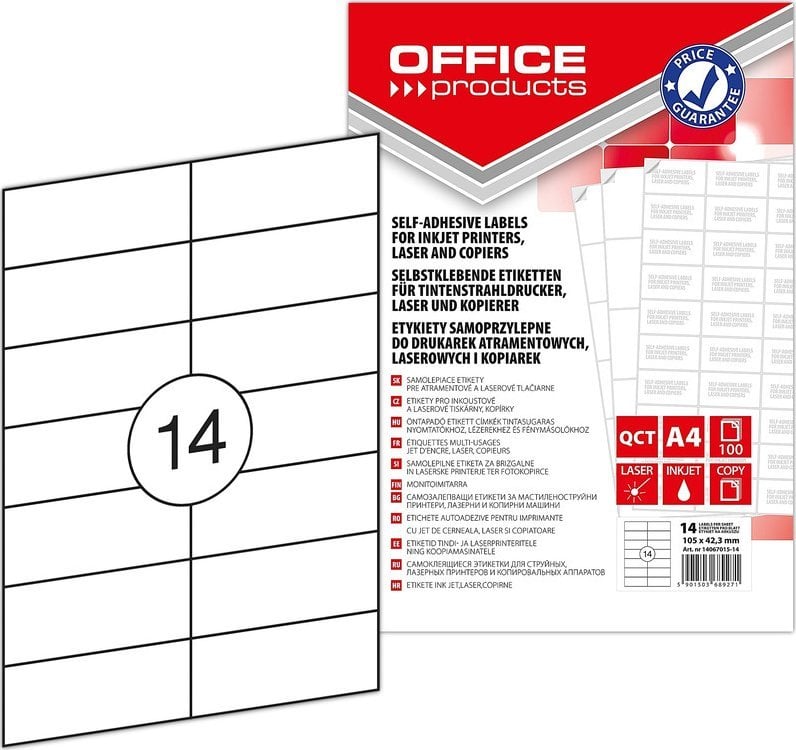 Office Products Etykiety Office Products A4 105x42.3mm białe (100)