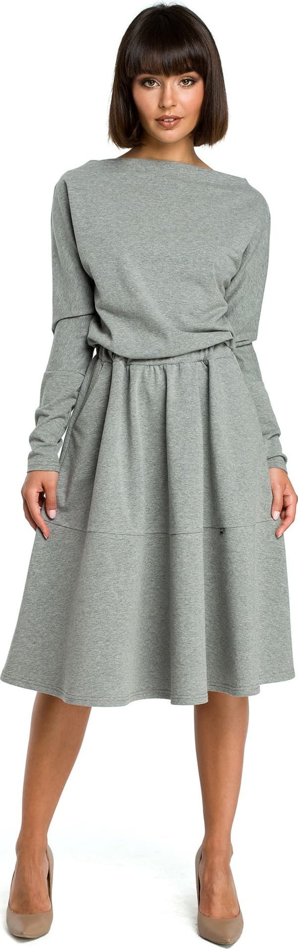 BeWear B087 Sukienka rozkloszowana - szara (kolor szary, rozmiar XL)