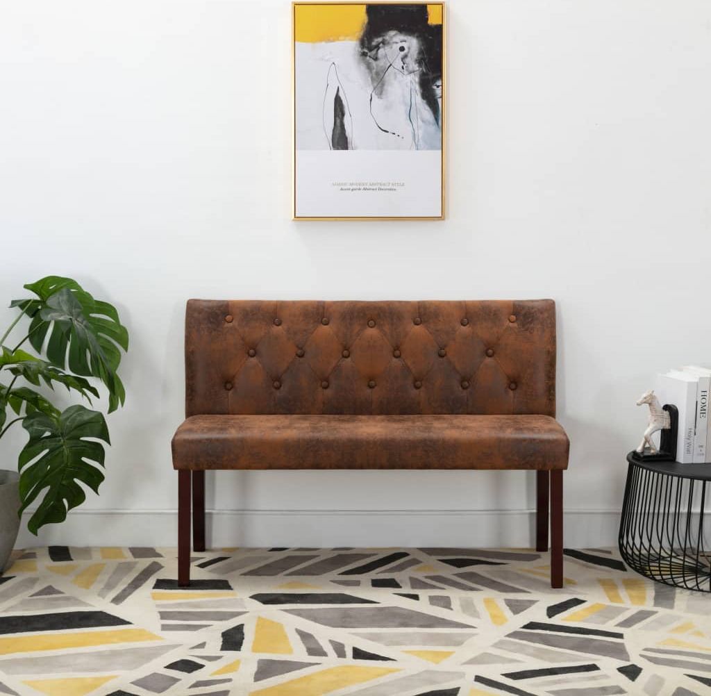 vidaXL Ławka, 120 cm, brązowa, sztuczna skóra zamszowa