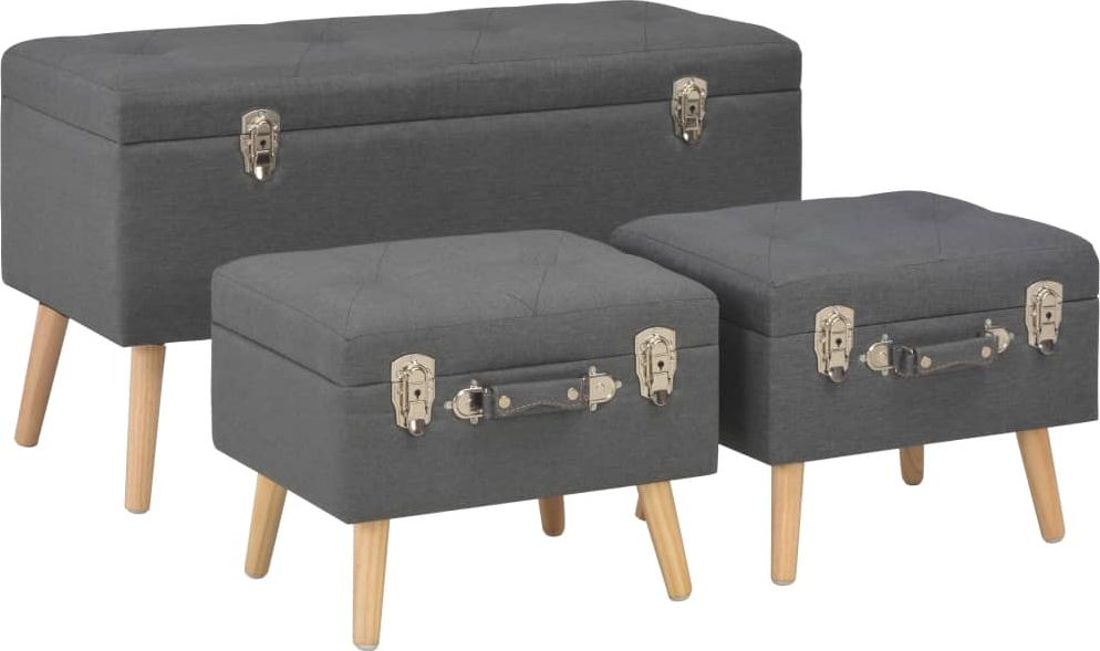 vidaXL Stołki ze schowkami, 3 szt., ciemnoszare, tkanina