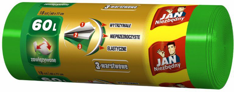 JAN Niezbędny Worki na śmieci 3-warstwowe 60L 18szt. (ZZAJAN244)