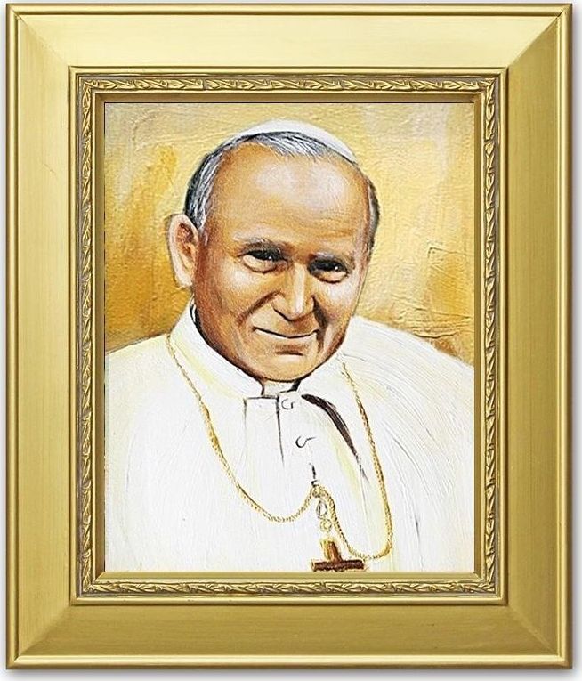 GO-BI Obraz - Papież Jan Paweł II - olejny, ręcznie malowany 27x32cm uniwersalny