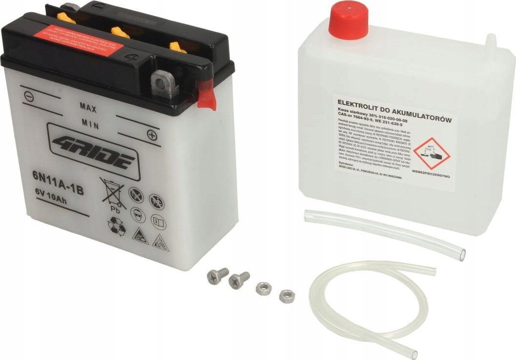 Akumulator Kwasowy/Rozruchowy/Suchoładowany z elektrolitem (ograniczona sprzedaż konsumencka) 4 RIDE 6V 11Ah 85A P+ Obsługowy elektrolit w zestawie 12