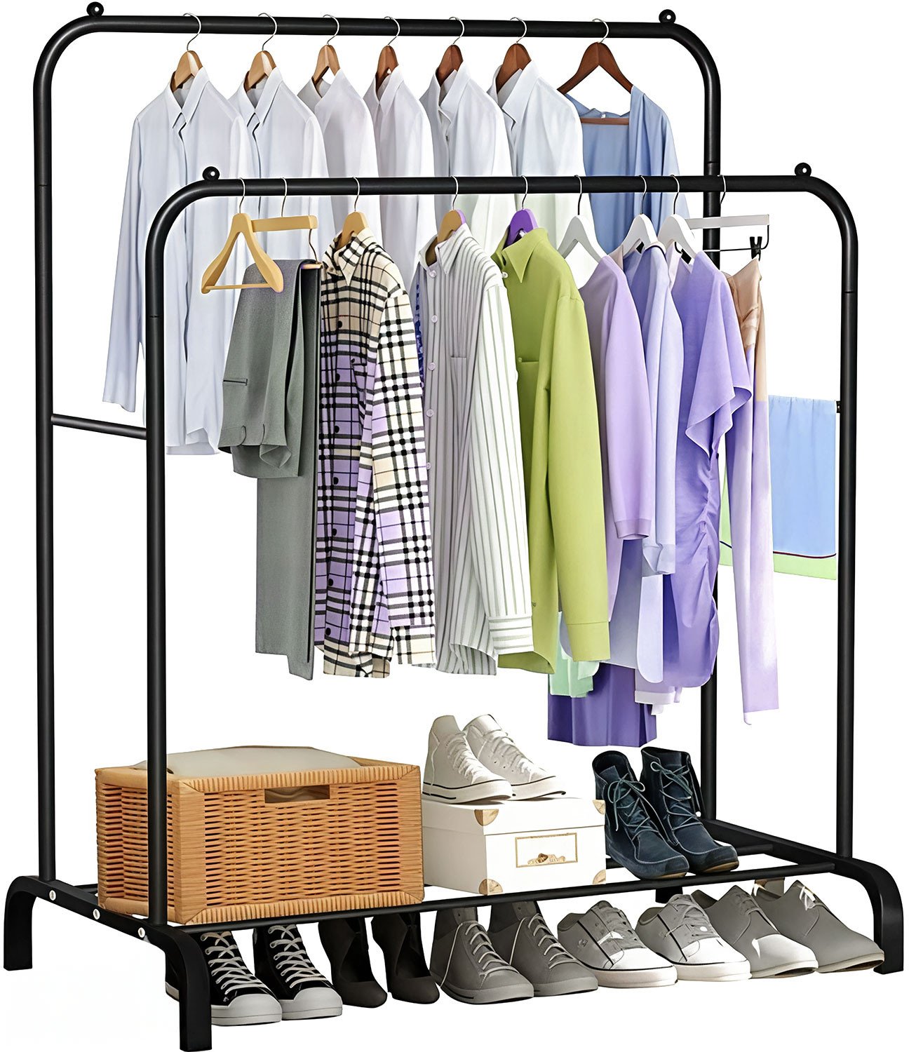 Wieszak na ubrania, metalowy, podwójny, ROCKY II, czarny