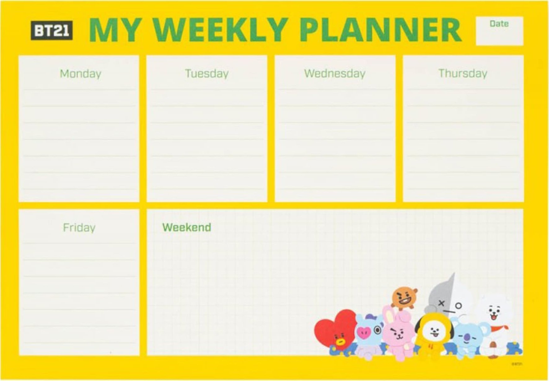 Pusheen BT21 - Planner tygodniowy 54 strony A4