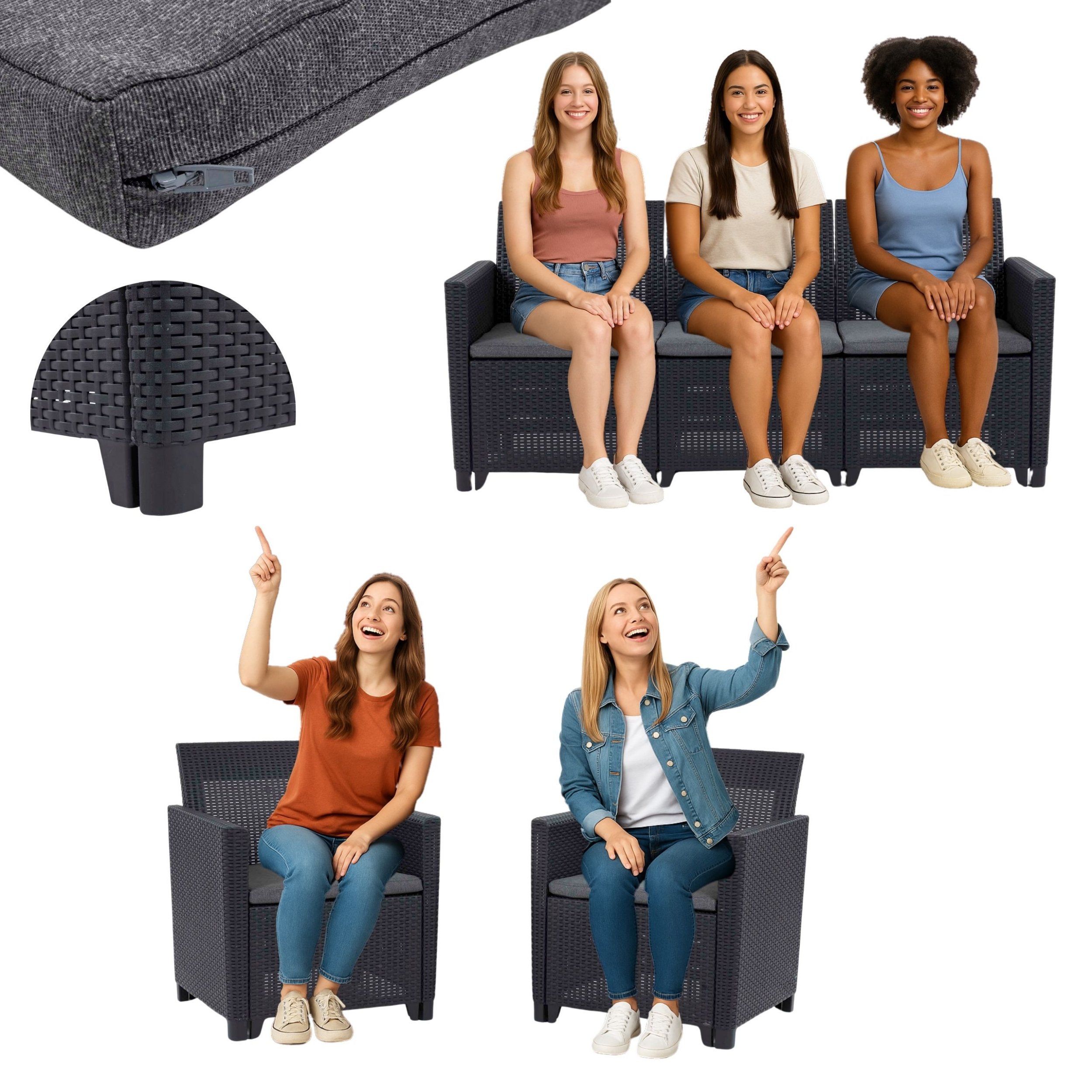 Zestaw mebli ogrodowych Marie dla 5 osób grafitowy, bez stołu