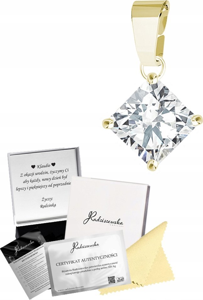 Radziszewska Jewellery Złota Zawieszka z Cyrkonią Prezent SREBRO 925 Biżuteria DEDYKACJA GRATIS