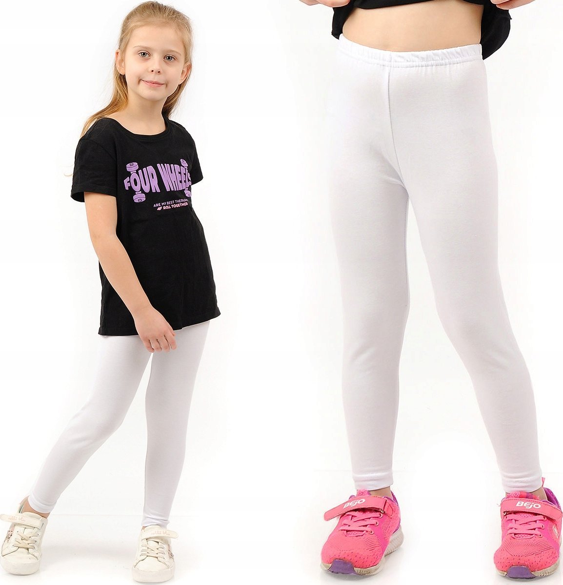 Elastyczne Legginsy Bawełniane Klasyczne Getry Polskie Białe 116