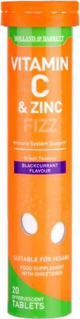 Holland & Barrett Holland & Barrett - Witamina C i Cynk, Porzeczka, 20 tabletek musujących