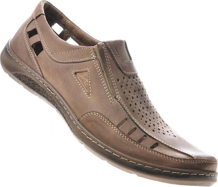 Pantofelek24 Przewiewne półbuty męskie ze skóry naturalnej Beżowe 9131 D9-2 /436-1 kol900 S880/ 43