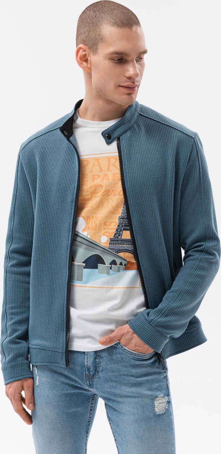 Ombre Bluza męska rozpinana bez kaptura C453 - niebieska XL