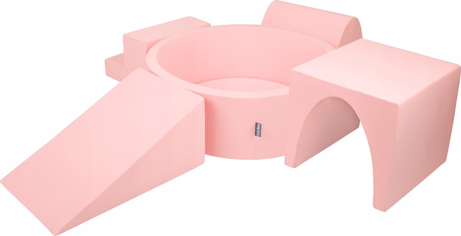 KiddyMoon Piankowy plac zabaw PPZP-OK30D-125 z piłeczkami różowy: babyblue-pudrowy róż-perła basen 300/klin L/górka/tunel/schodek Zabawka plac zabaw