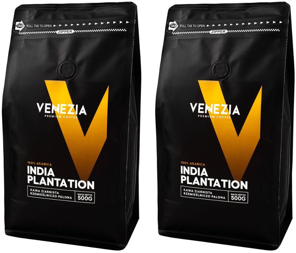 Kawa Ziarnista Venezia INDIA PLANTATION Świeżo Palona 2x500g