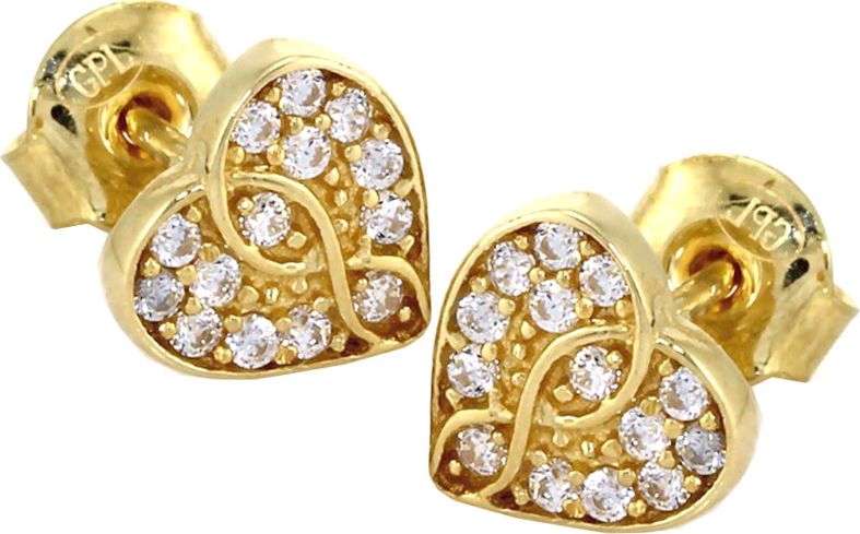 Lovrin Złote kolczyki 333 serce z cyrkoniami na sztyft serduszko 0,90 g