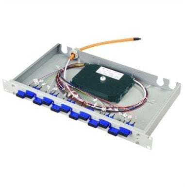 TELEGRTNER 19 FO-BAS-ECO 1U 12 SCD OM2 PT, z zamontowanymi adapterami i kolorowymi pigtailami