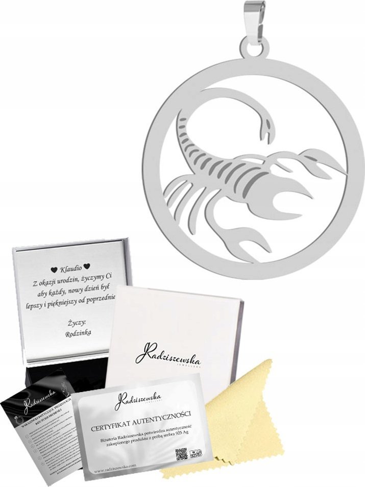 Radziszewska Jewellery Zawieszka Srebrna Znak Zodiaku SKORPION Srebro 925 Prezent DEDYKACJA GRATIS