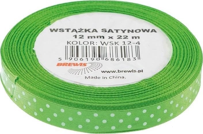 Wstążka satynowa w kropki zielona 12mmx22m