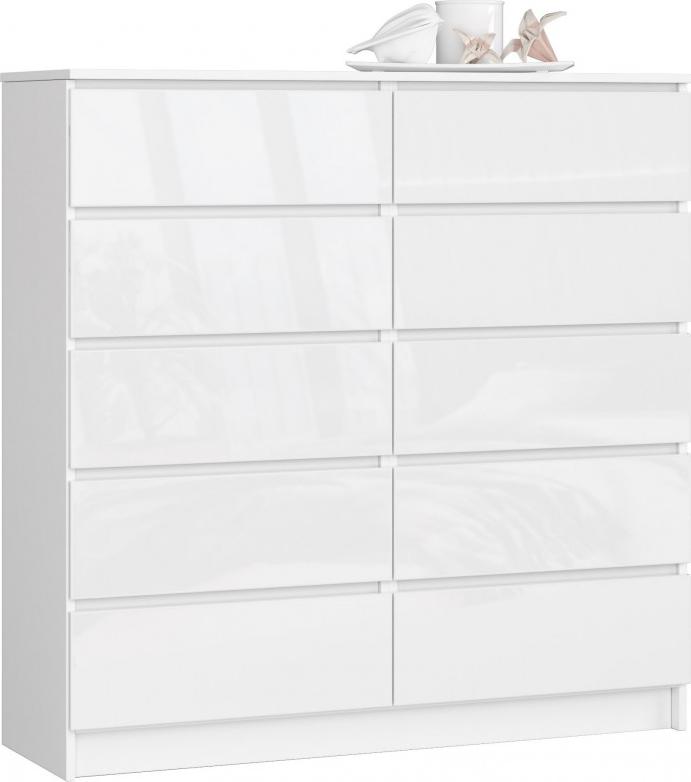 Fabryka Mebli Akord KOMODA K 120 cm 10 SZUFLAD BIAŁA WYSOKI POŁYSK