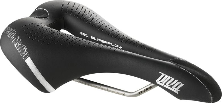 Selle Italia Siodło SELLE ITALIA DIVA GEL SUPERFLOW S (id match - S3) TI 316 Tube 7, fibra-tek, 275g czarne (NEW)