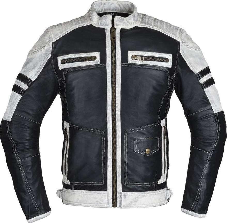 W-Tec Męska skórzana kurtka motocyklowa W-TEC Esbiker - Kolor black with white stripes, Rozmiar S