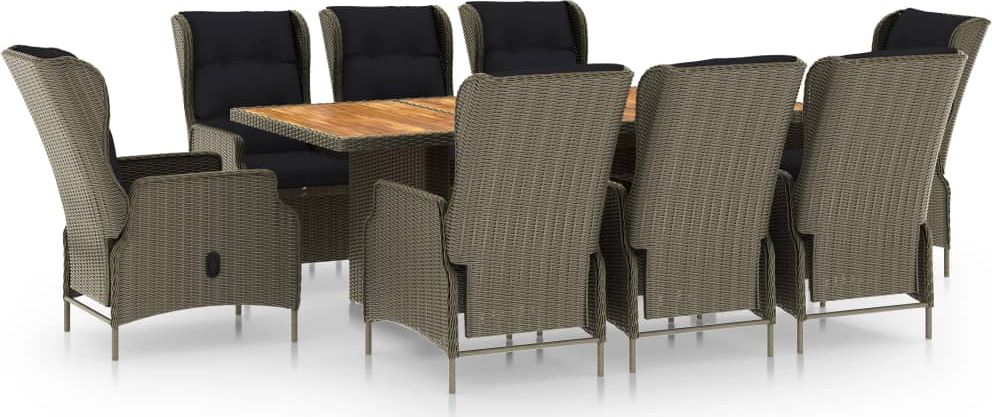 vidaXL 9-cz. zestaw mebli ogrodowych z poduszkami polirattan brązowy