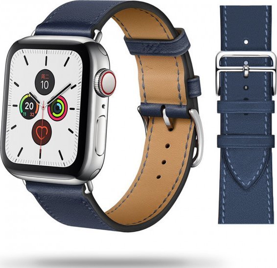 Tech Craft Skórzana bransoleta z zapięciem Apple Watch ( 42 / 44 / 45 / 49 mm ) granatowy
