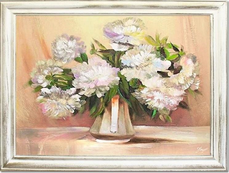 GO-BI Obraz Piwonie ręcznie malowany 64x84cm uniwersalny