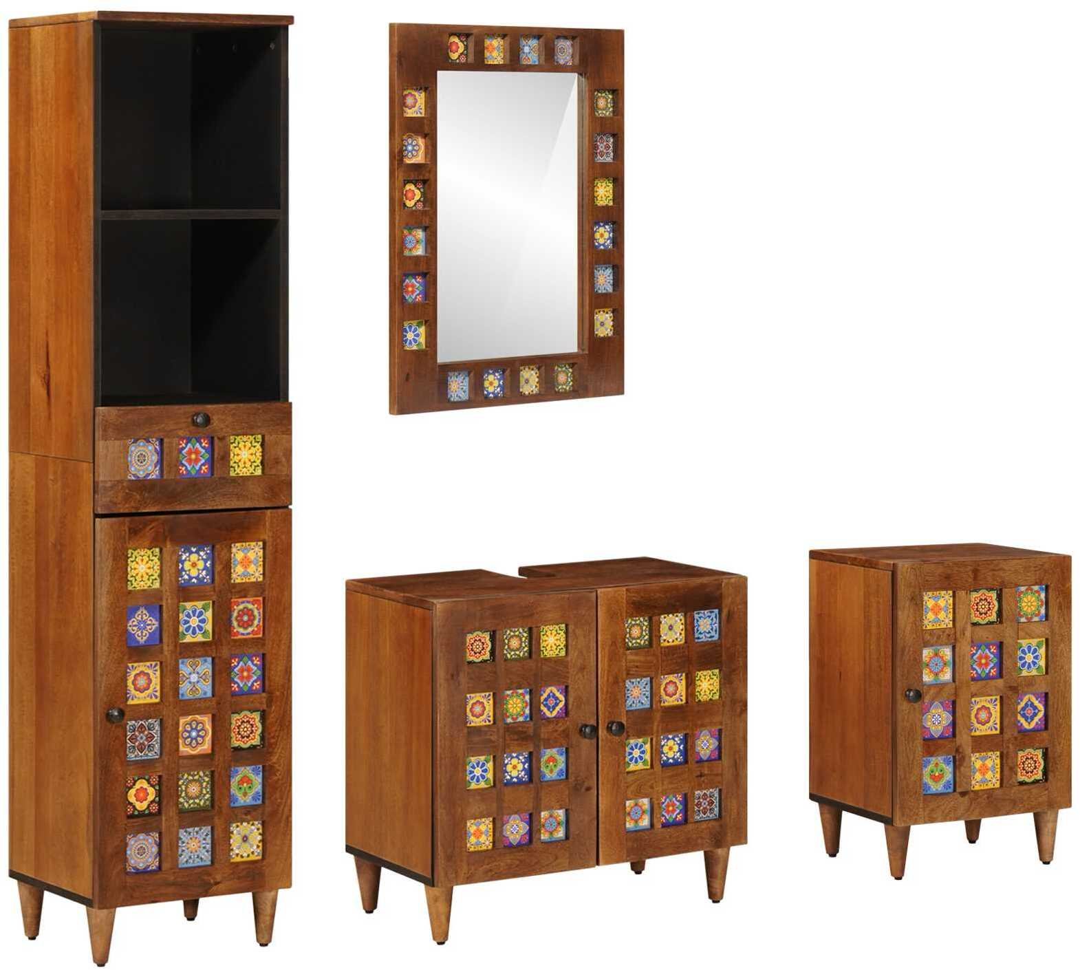 vidaXL Zestaw mebli łazienkowych 4 pcs orzech włoski Drewno mango