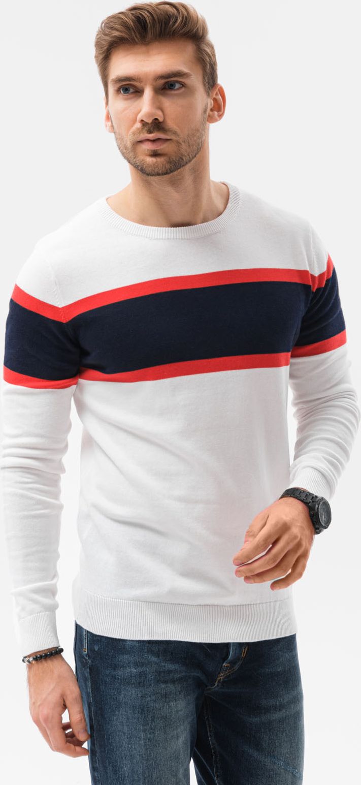 Ombre Sweter męski E190 - biały XXL